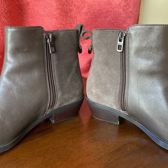 COACH Carmen Booties Two Tone Taupe Brown Leather Suede 5B USED Ankle Side Zip - Picture 4 of 16